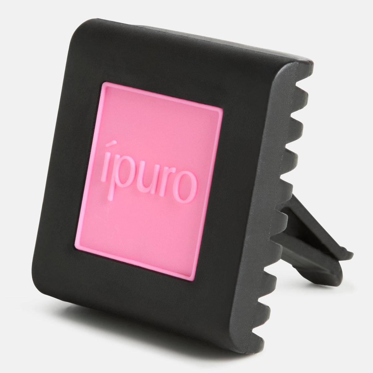 Die ipuro Autoduft-Blumenschale ist ein schwarzer, quadratischer Autolufterfrischer mit pinker Mitte, erhabenem "ipuro"-Schriftzug und einem Lüftungsclip, der belebende Frische und eine blumige Note in Ihr Fahrzeug bringt.